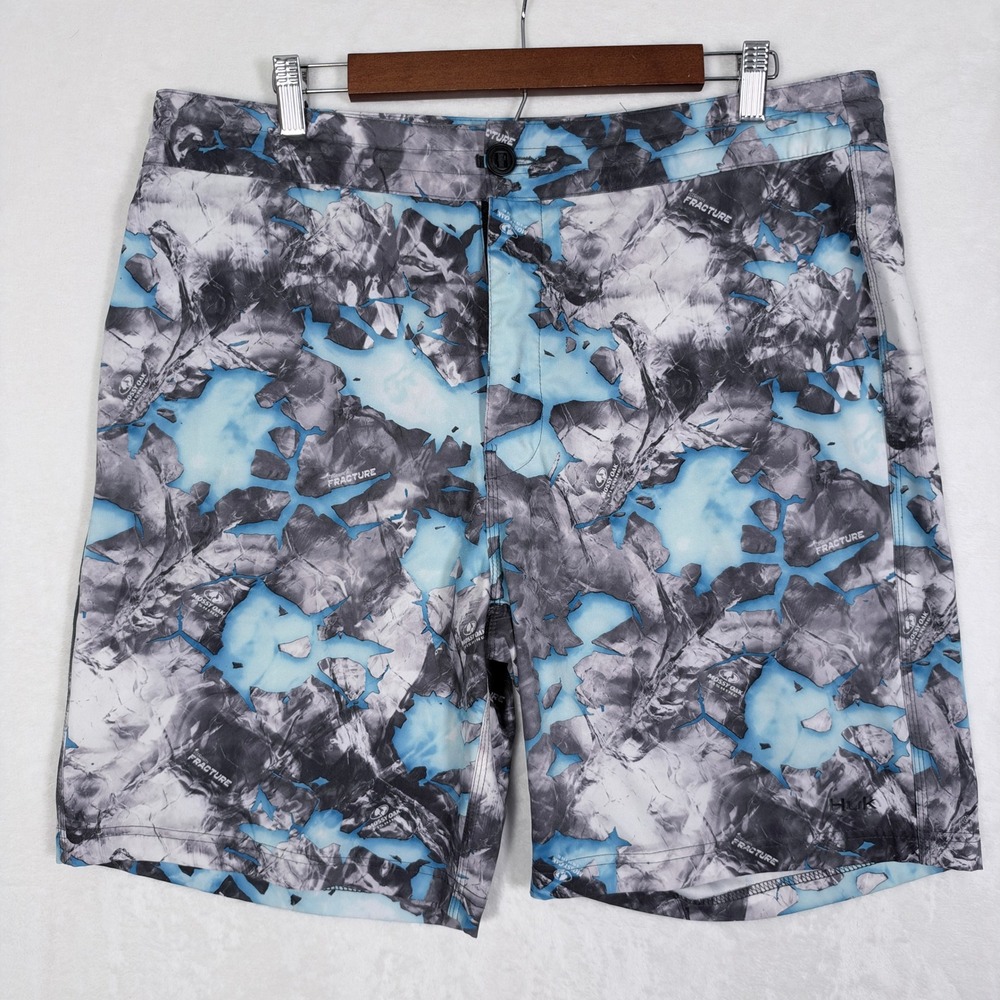 Huk Performance Fishing Shorts Mens 36 Mossy Oak Elements Fracture Camo Blue